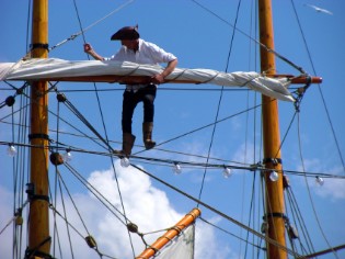 Letting out sail at the Conwy Pirate Festival